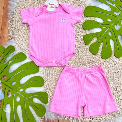 Conj. Body m/curta e Short Canelado - Pink